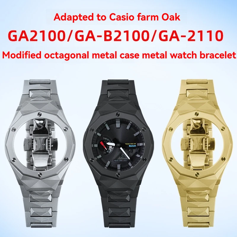 Metal Case & Strap Mod Kit for Casio G-SHOCK Casioak GA-2100/2110/GA-B2100 |Stainless Steel Bezel & Band Replacement Accessories