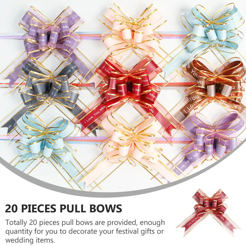 20Pcs Pull Bow Decoration Kit Sweet Printed Pull Flowers Bright Colors Fast Easy Application Gift Wrapping Supplies Festival