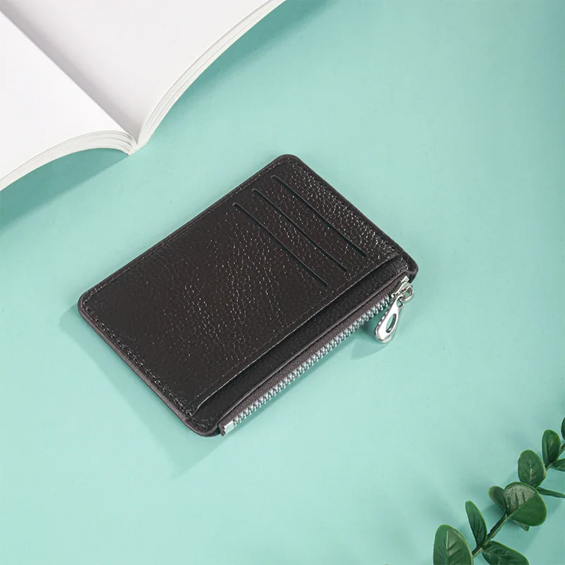 Zipper Card Case Pu Card Holder Pocket Wallet Zippered Pu Leather Card Bag For Unisex Travel Office