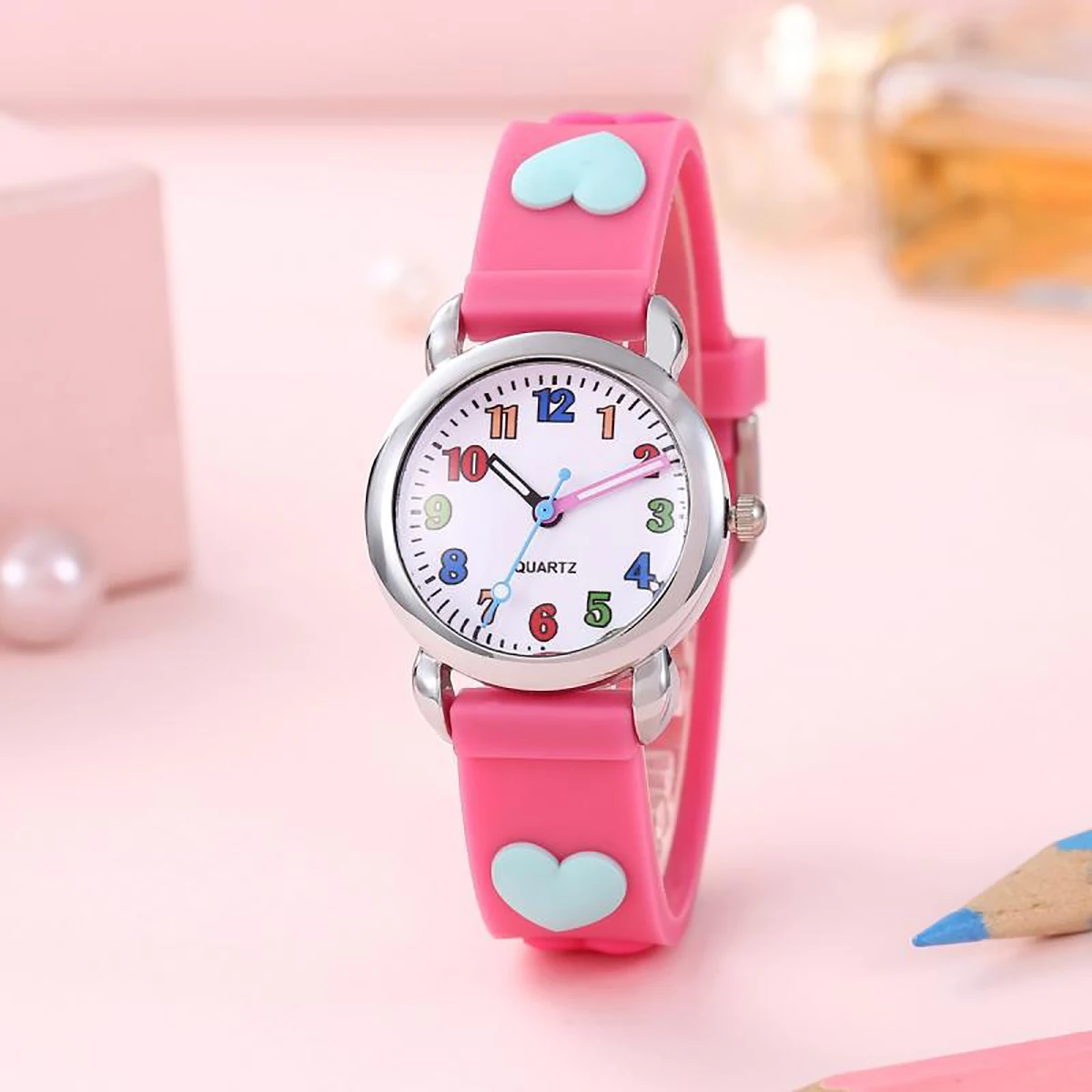 1pc/2pcs/4pcs-Cartoon student heart-shaped watch bracelet set, watch box set, ideal choice for gift giving
