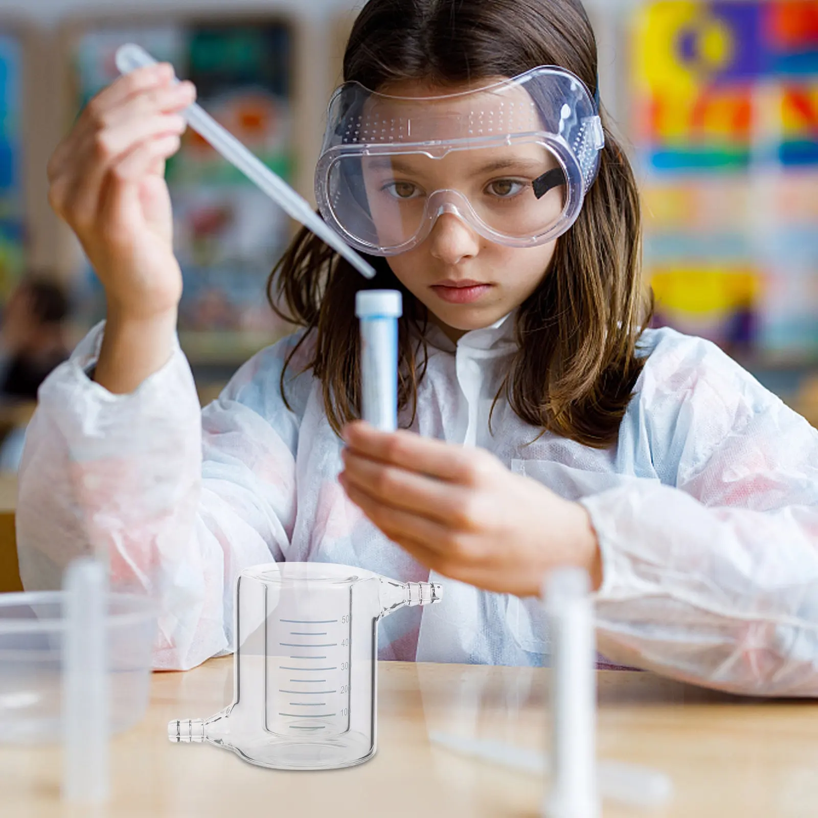 

1 шт. Двухслойный термостойкий лабораторный стакан из боросиликатного стекла с рубашкой для нагрева, для фотокаталитических экспериментов