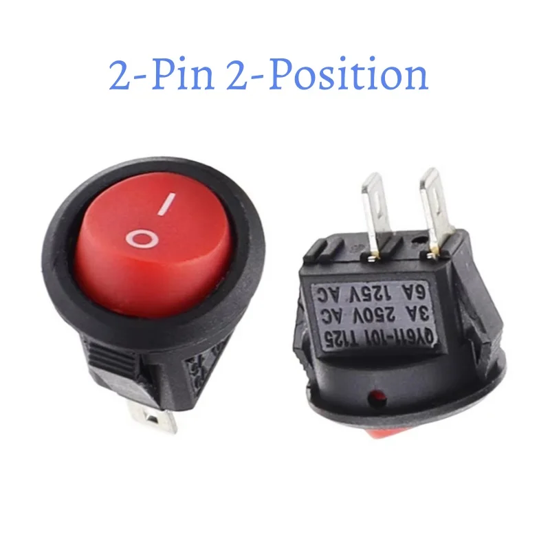 10PCS 15mm 2Pin3Pin 2-Position Round Boat Rocker Switch Illuminated Rocker Power Switch Small Round Type Black Red White