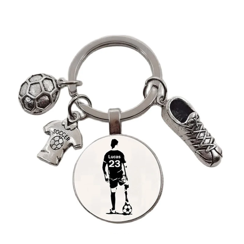 LLavero de fútbol con nombre personalizado, llavero Diy para amantes del fútbol, regalo de moda para Foo