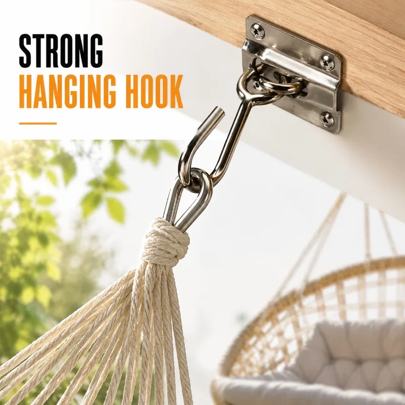 Robust Stainless‑steel Eye Plate Hook with Rope Crimp Buckle Multi‑purpose Hanging Fitting for Lamps Swings Hanging Chairs