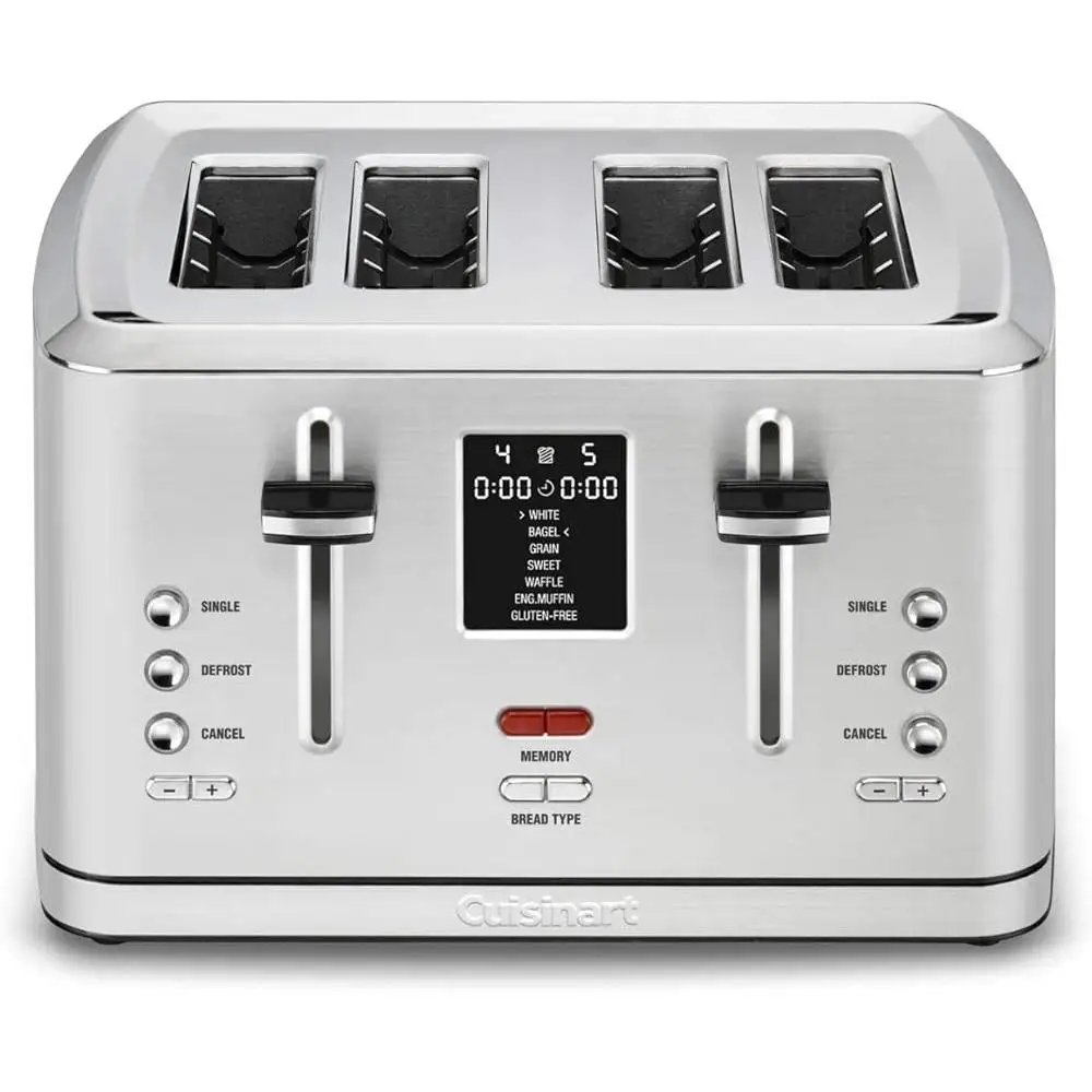 4-Slice Digital Toaster Stainless Steel Multiple Toasting Functions MemorySet Control 7 Shade Dial High Lift Lever Removable
