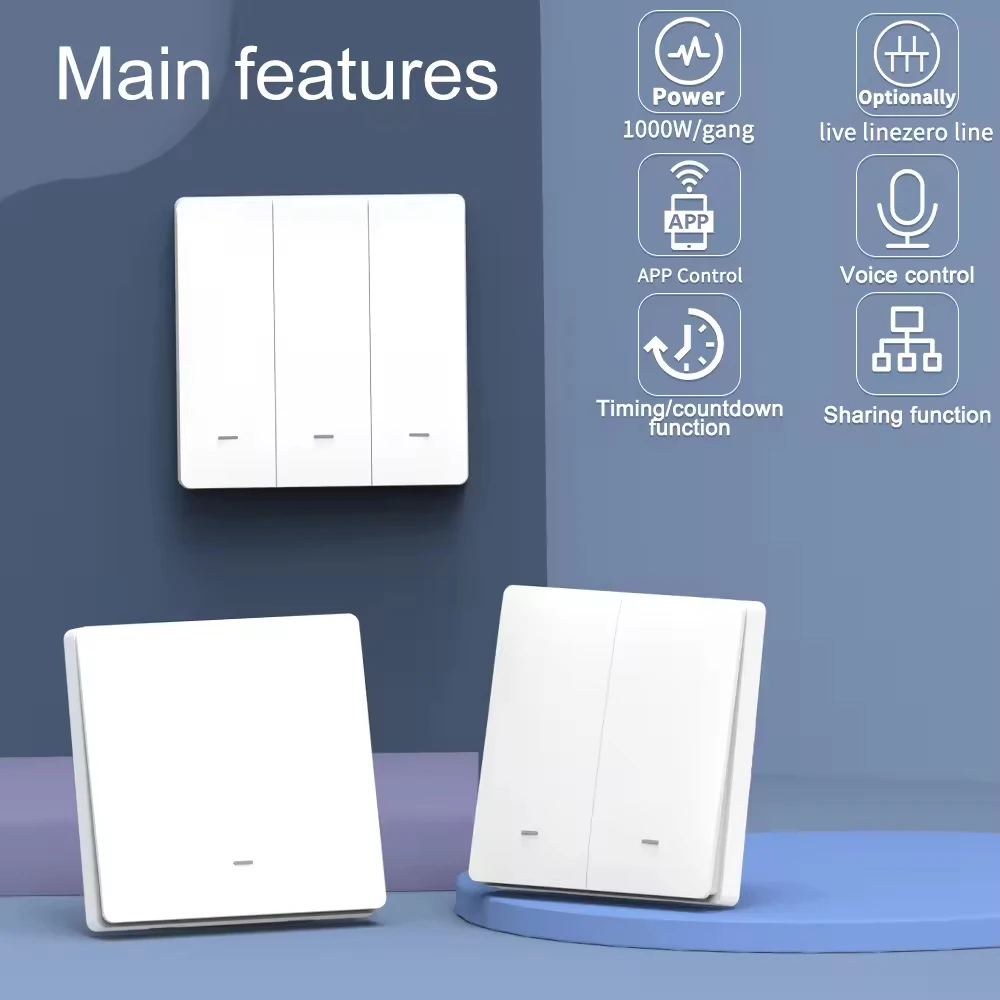 SIXWGH interrupteur mural intelligent Wifi bouton poussoir interrupteur de lumière LED Smartlife App télécommande commande vocale Google Home Alice Alexa