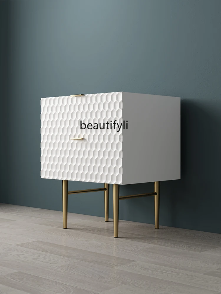 zqLight Luxury Bedside Table Modern Simple and Fashionable Shell Pattern Bedroom Hong Kong Style Metal High Leg Side Cabinet