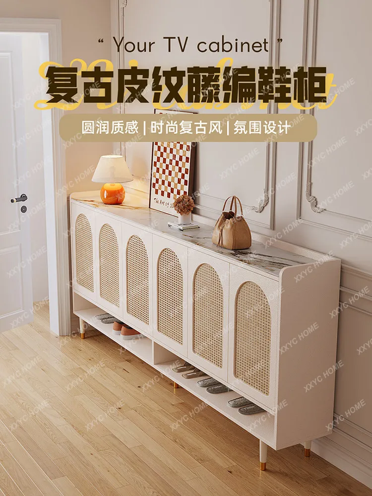 White rattan shoe cabinet, locker integrated household door entry partition multi-layer