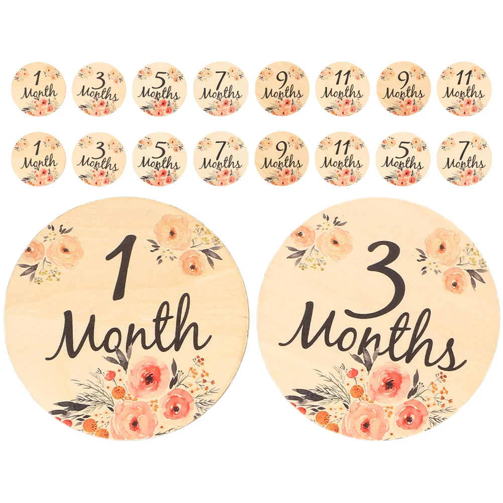 

18 Pcs Wooden Flower Props Baby Months Signs Newborn Monthly Milestone The Discs Blocks