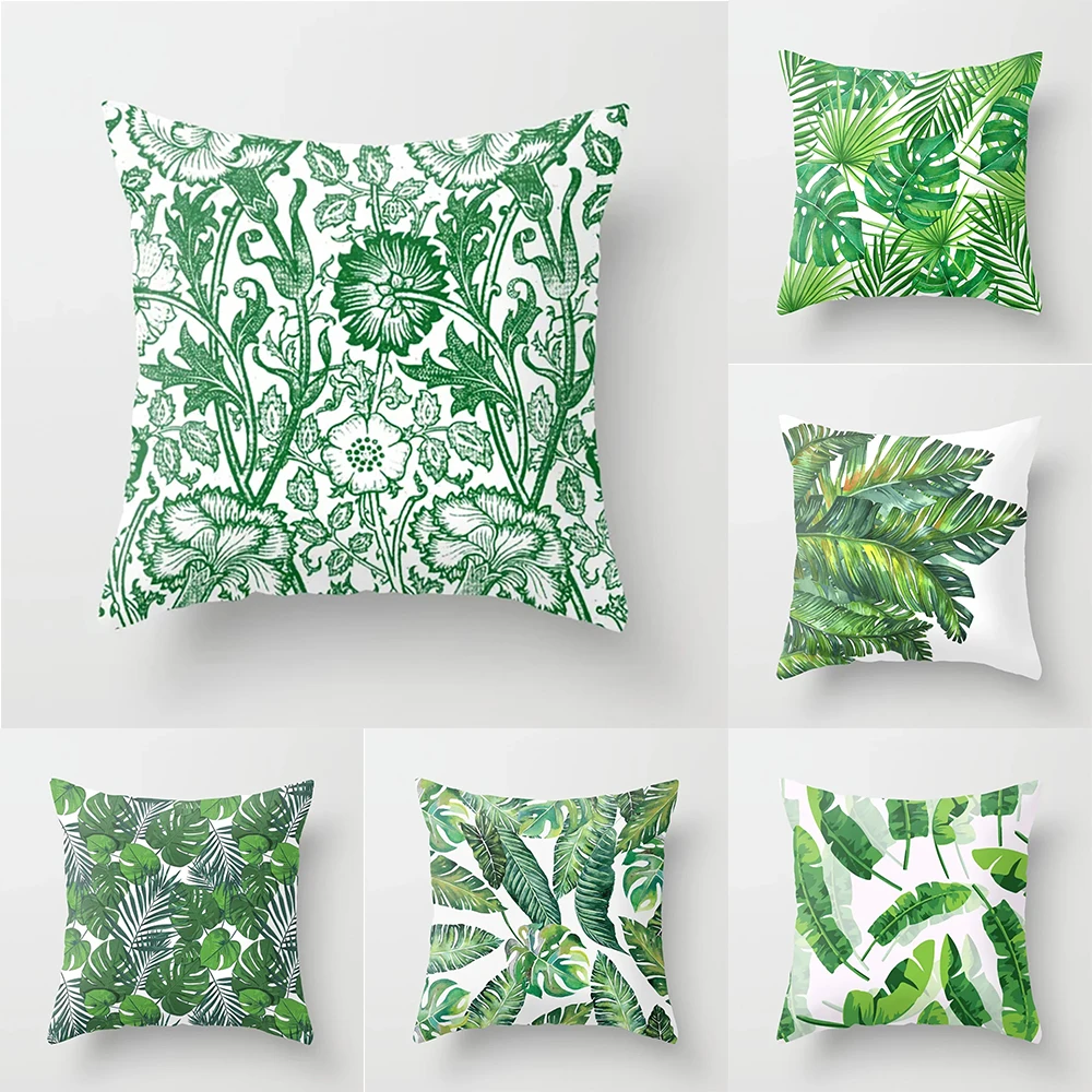 

Home decor pillowcase summer green leaves polyester printed pillowcase for bedroom living room 45x45cm funda de almohada