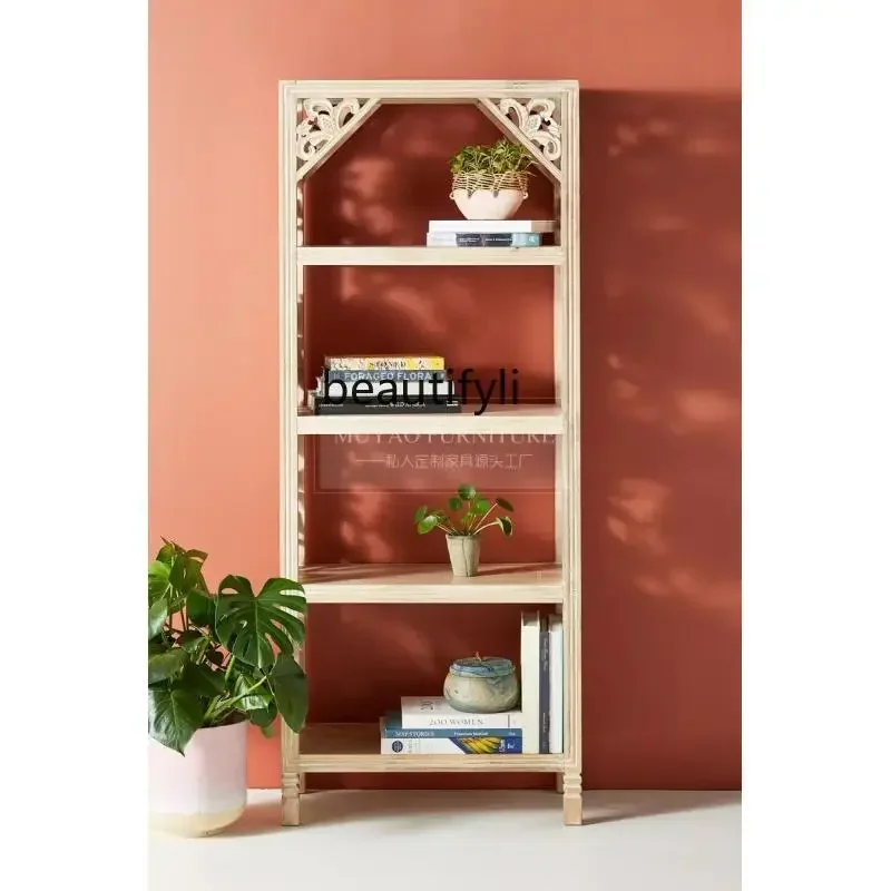 

L French retro solid wood bookshelf American engraved storage bookcase shelf storage display cabinet furniture