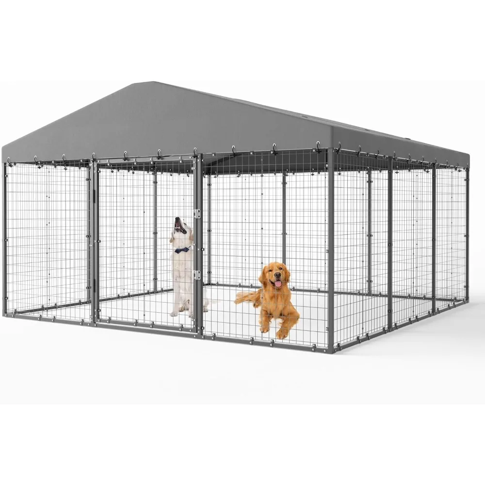 

Large Outdoor Dog Kennel,118"L X 118"W X 70"H Heavy Duty Dog Cage with Fully Covered Roof, Anti-Rust Outdoor Dog