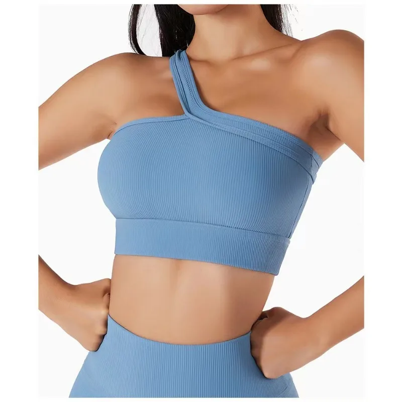 女性のためのセクシーなヨガブラ,傾斜ショルダーベスト,シームレスニット,ホルタートップ,フィットネスタンクトップ,トレーニング,ランニング