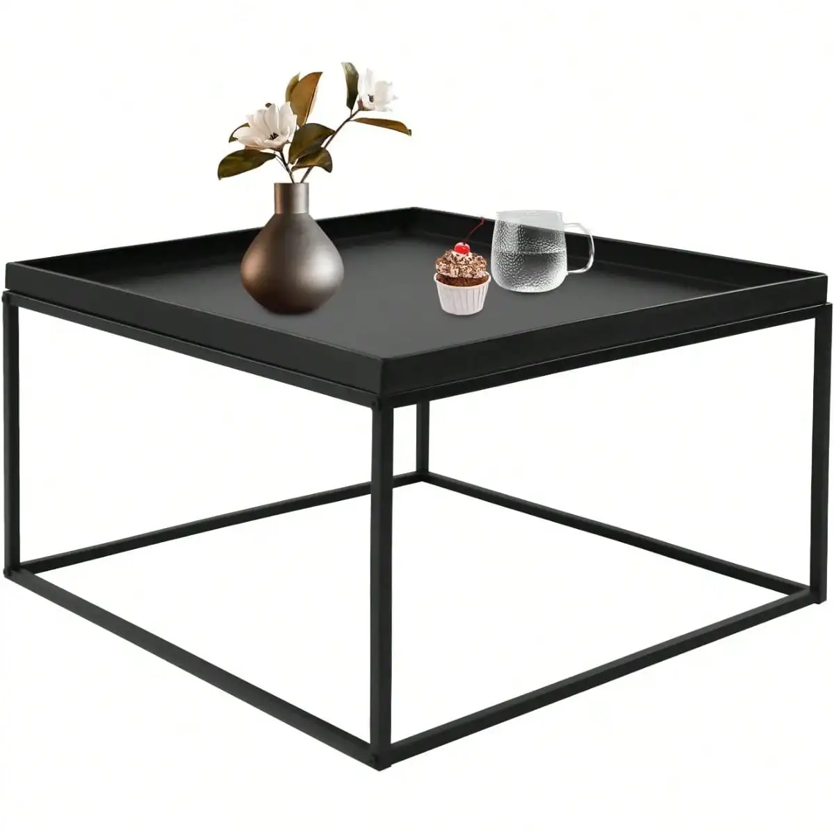 

Black Rectangular Tray Metal End Table,Modern Accent Table Small Side Table Sofa Table Waterproof Snack Table Accent CoffeeTable