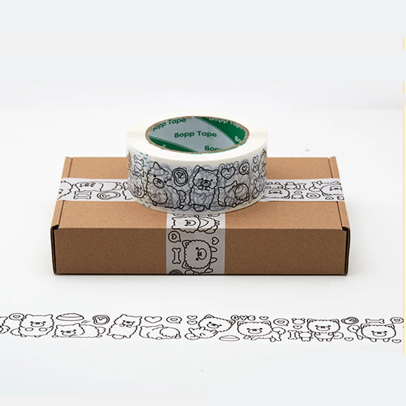 Leuke Hond Print Verpakking Tape 4.5Cm X 100M Transparante Tapes Self Sealing Tape Voor Gift Box Koerier Pakket levert