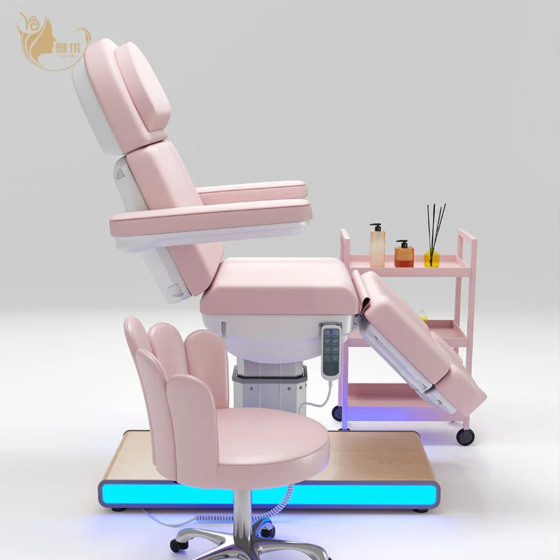Electric Massage Table With Buff Upholstery And Sturdy Metal Base For Professional Salon Spa Facial And Bodywork Sessions