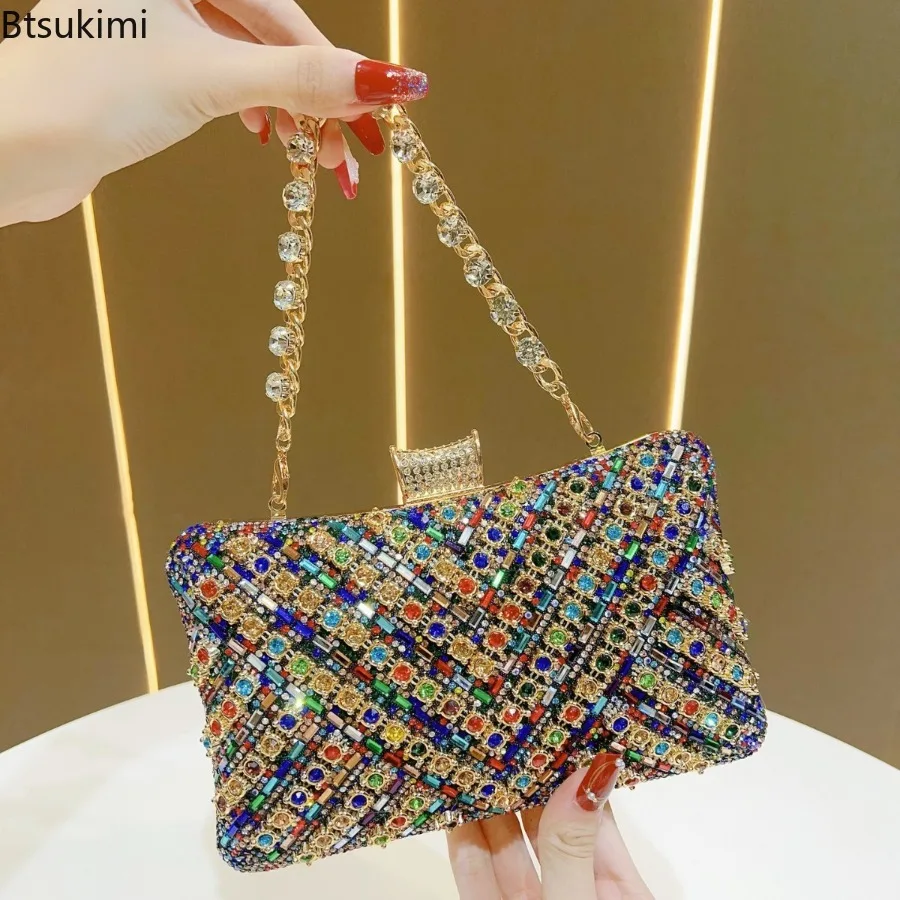 2026 Strass-Abendclutch Luxuriöse Diamant-Damenhandtasche für Bankett, Party, Hochzeit Modische Handtasche mit Kette Kleine Schultertasche