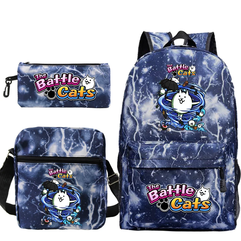 Cartoon Game The Battle Cats Backpack 3pcs Set Lightweight Schoolbag for Boys Girls Travel Bag Student Daily Casual Backpacks