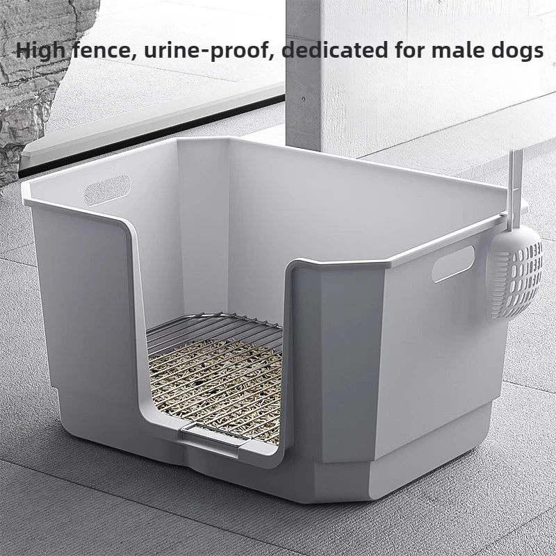 

Stainless Steel Dog Toilet High Surround Dog Litter Box Spill-proof Dog Sand Tray Large Elevated Pet Potty with Handle