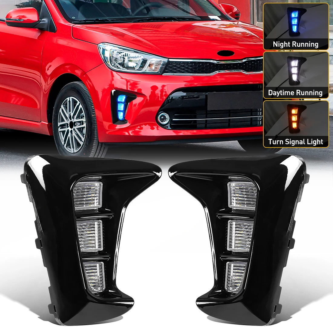 Car LED DRL For Kia Pegas 2018 2019 2020 LED Daytime Running Lights Dynamic Turn Signal Fog Lamp Headlight Front Bumper Lamp 12V