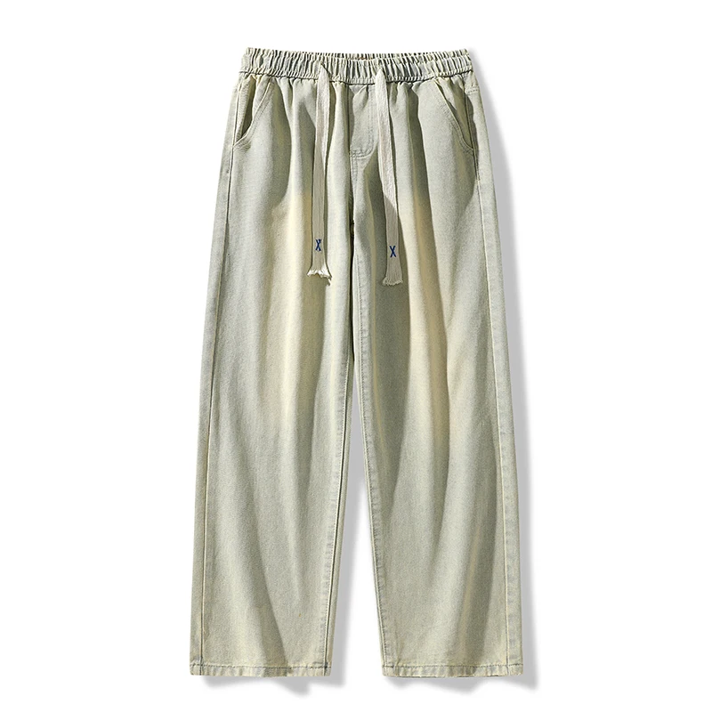 Herren-Jeans mit geradem Bein, High-Street-Stil, lockere Passform, Freizeithose, vier Jahreszeiten, trendige Markenhose mit weitem Bein und Patchwork