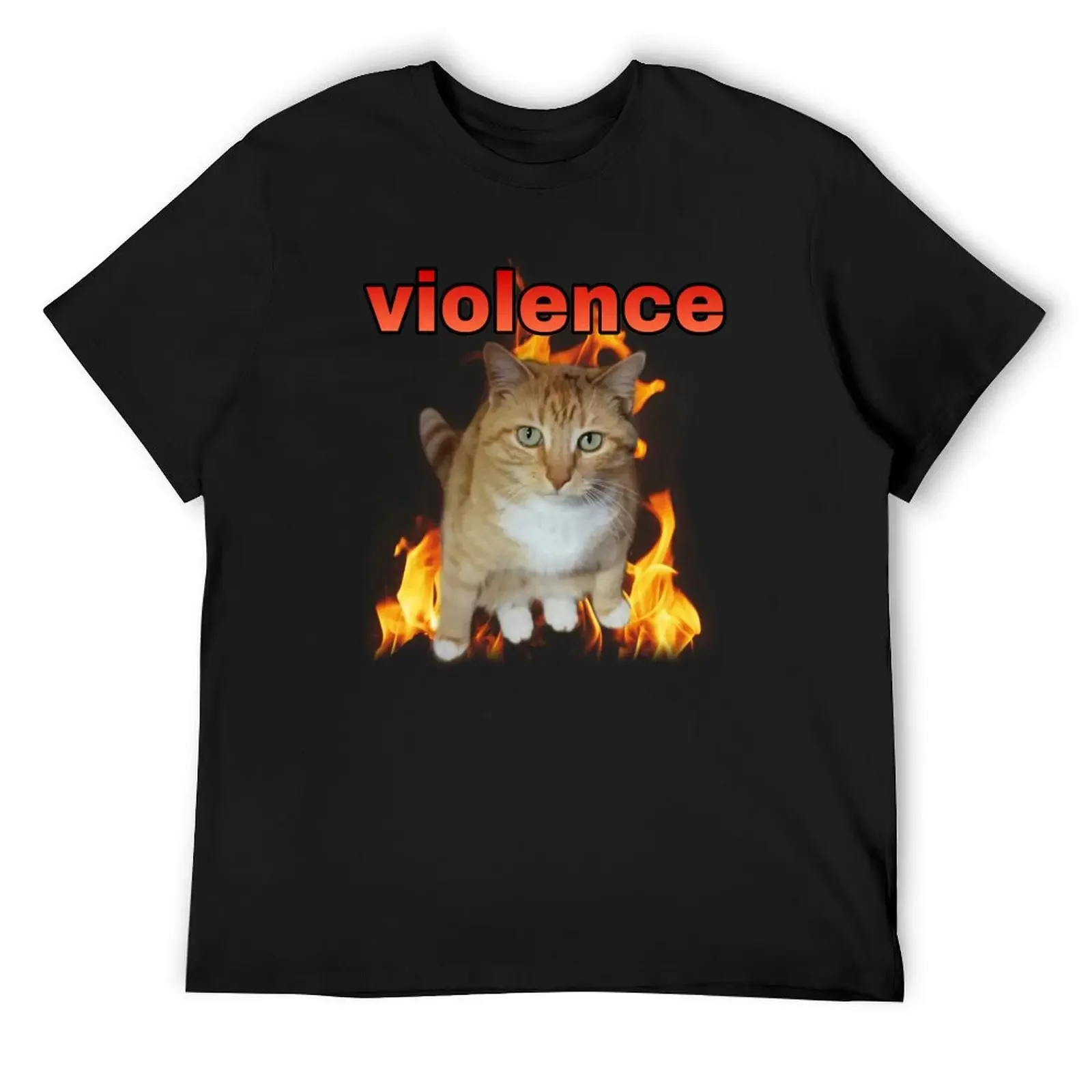 

fire cat meme T-Shirt korean fashion funny gifts blanks rapper graphic tees mens champion t shirts