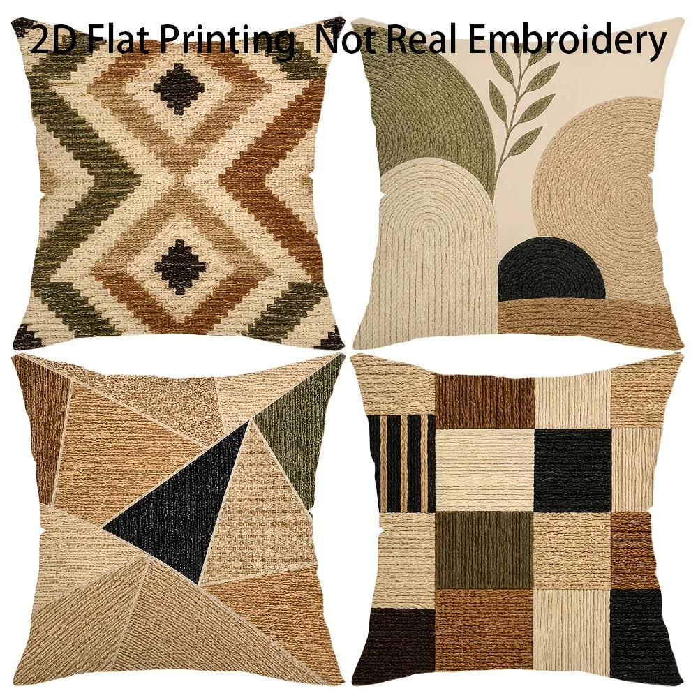 4pc Set of 4 Boho Geometric Throw Pillow Covers  Modern Neutral Tone Decorative Cushion Cases for Home Living Room Bedroom Sofa