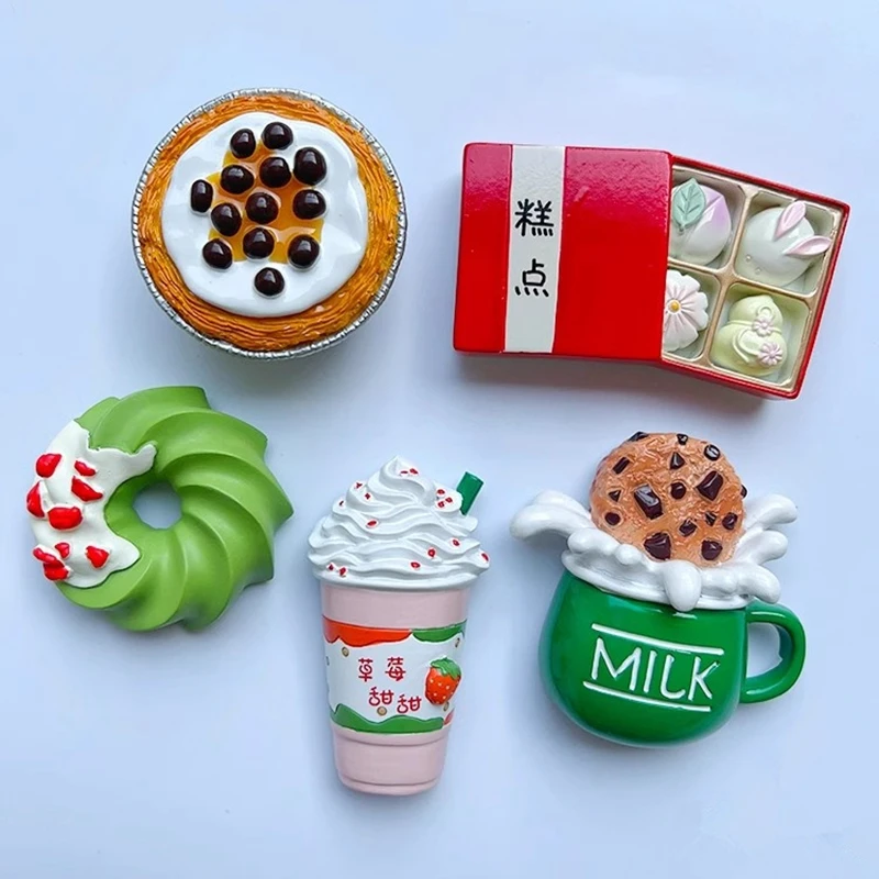 手描きのイチゴアイスクリームドーナツエッグタルト3d冷蔵庫マグネットお土産冷蔵庫磁気ステッカーギフト