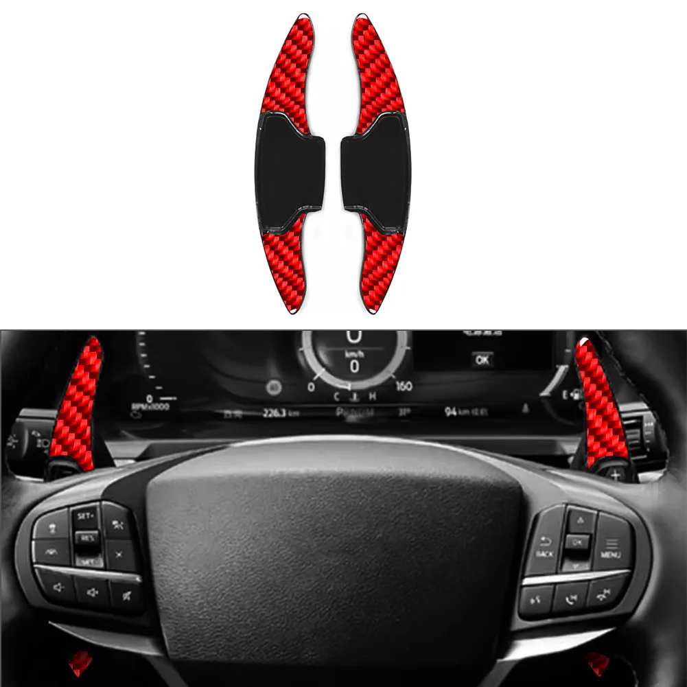 Auto Steering Wheel Shifter Extension Shift Paddle Trim Cover 2pcs For Ford Explorer 20 21 22 23 ABS Carbon Fiber Red