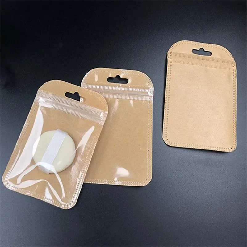 

500pcs 7*11cm Small Ziplock Kraft Paper Pack Bags Clear Window Jewelry Zipper Storage Bag Mini Plastic Ziplock bag