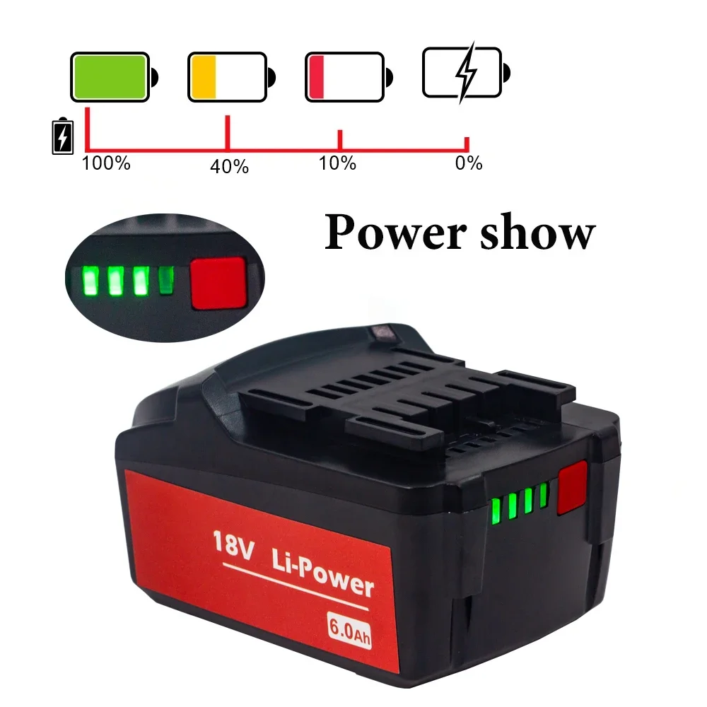 New Rechargeable 18V 6.0Ah Battery for Metabo Cordless Power Tool Replace for Metabo 18V 625592000 625591000 Backup Batteries