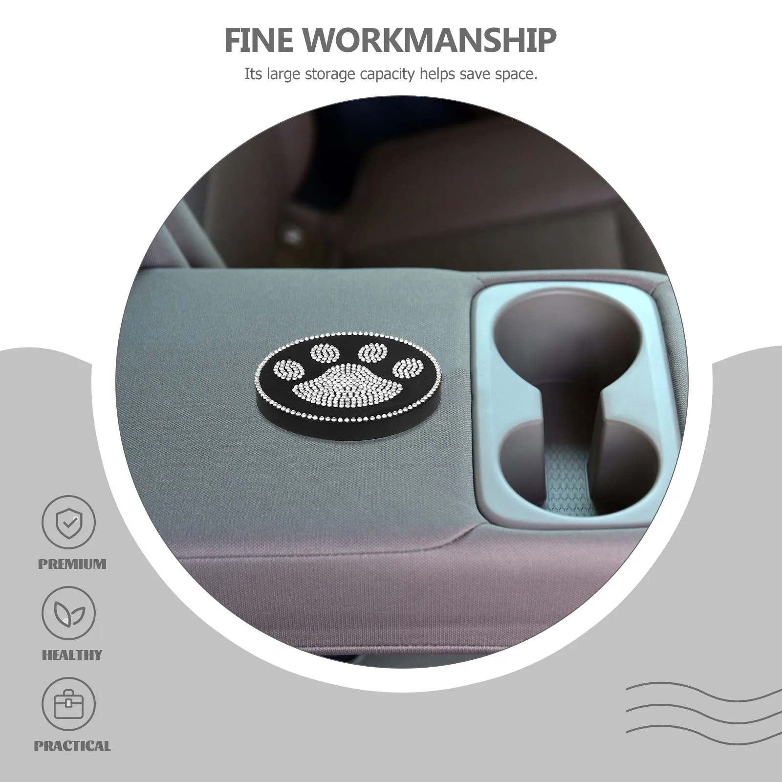 

2pcs Anti slip Car Cup Pad Coasters Soft Rubber Round Inlaid Rhinestone Non slip Surface Easy Clean Hygiene Compatibility Drink