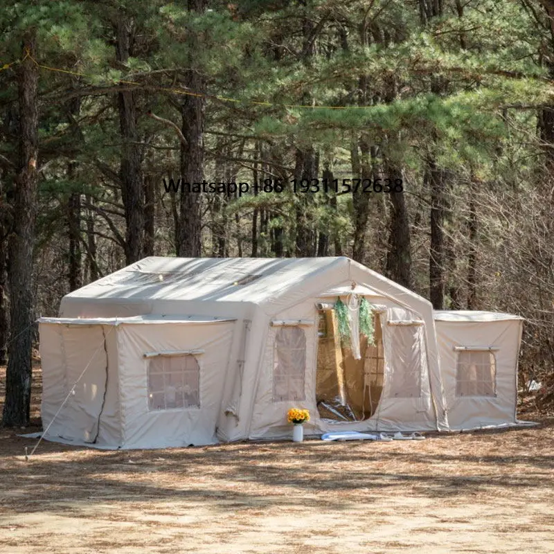 

Inflatable Camping Tent Korean Style Outdoor Camping Tent 3 to 4 Person Double Layer House with Canopy Side Tent