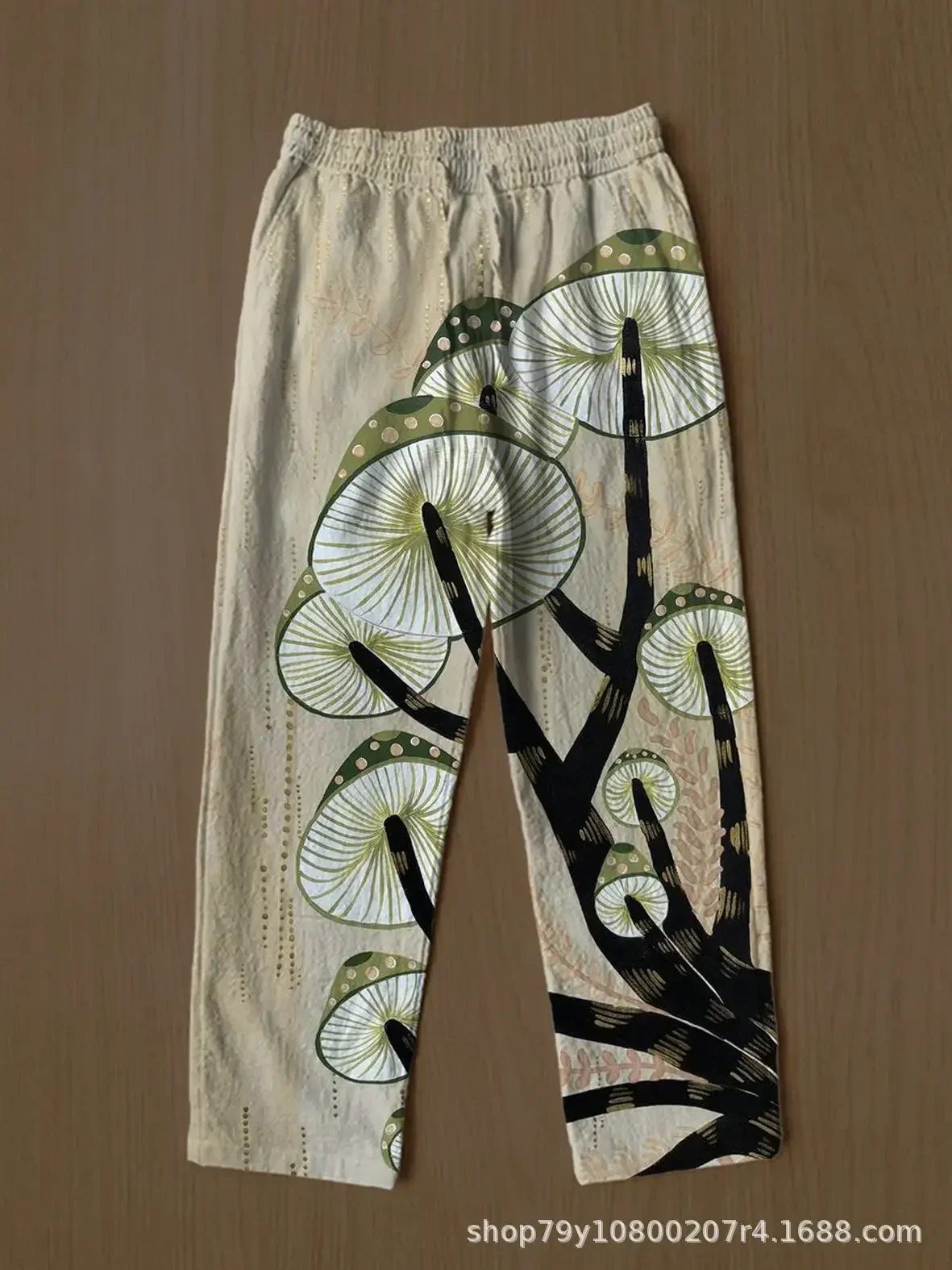 Pantalones informales de lino de estilo chino para hombres y jóvenes, pantalón holgado de pierna recta, estampado retro de gran tamaño, a la moda