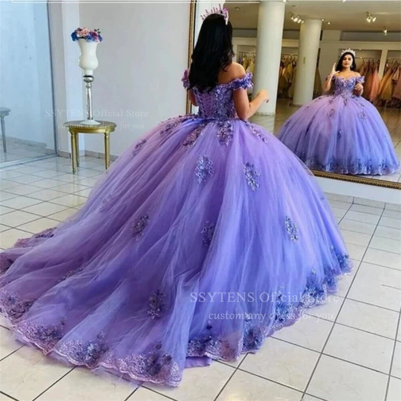 SSYTENS  Lilac Quinceanera Dresses Princess Vestidos De 15 Anos Lace Off Shoulder Sweet 16 Ball Gown Birthday Party Customized