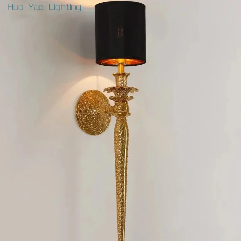 

Full Copper Wall Lamp Luxury Living Room TV Background Wall Light Bedroom Bedside Lamp Simple Retro Staircase Lamp LED Lighting