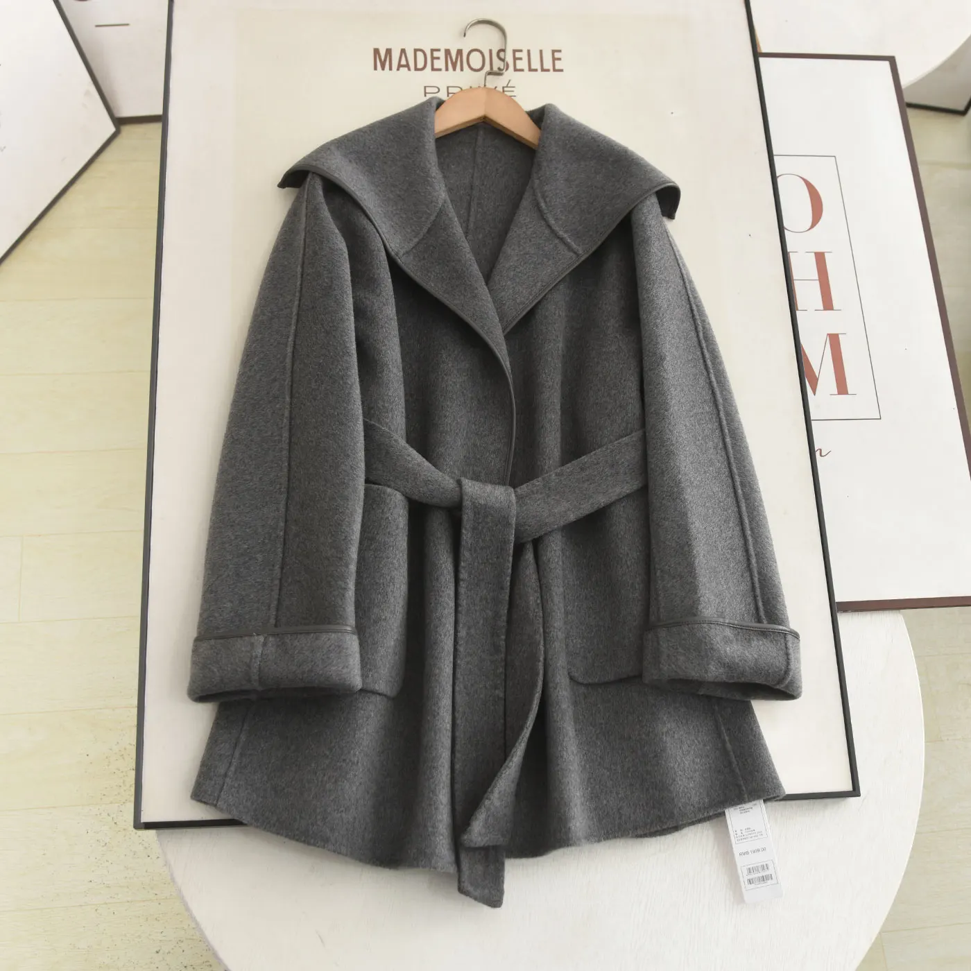 

Двустороннее шерстяное пальто Ele ey с поясом, Новое зимнее поступление для женщин, модный дизайн для похудения, бренд Bird