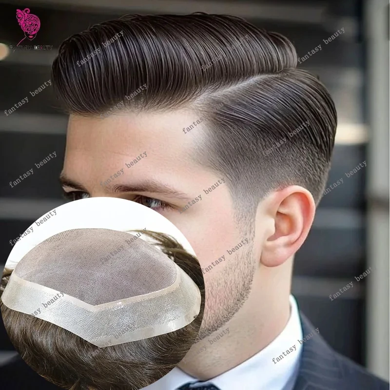 شعري غير مرئي قابل للتنفس أحادي الدانتيل الجبهة شقراء بني أسود 100% شعر الإنسان الرجال الشعر المستعار دائم الجلد Pu التبييض عقدة Hairpie