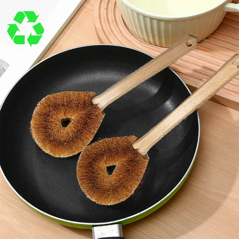 

Eco Coconut Fiber Dish Brush with Bamboo Handle Durable Pot Scrubber for Non-Stick Pans Kitchen & Bath Cleaning Tool