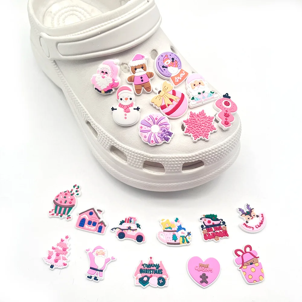 MINISO 20 pezzi rosa decorazione per scarpe di Natale albero di Babbo Natale ciondoli per scarpe pupazzo di neve sandali accessori per regali per bambini