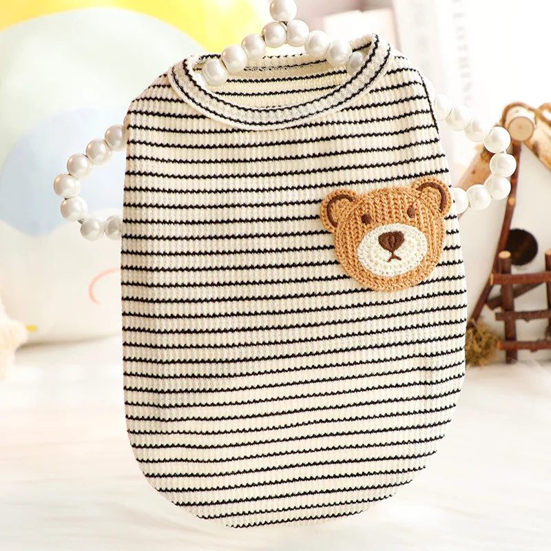 Dog Pet Clothing Striped Vests for Dogs Clothes Cat Small Bear Patch Cute Thin Spring Summer Fashion Boy Yorkshire Accessories