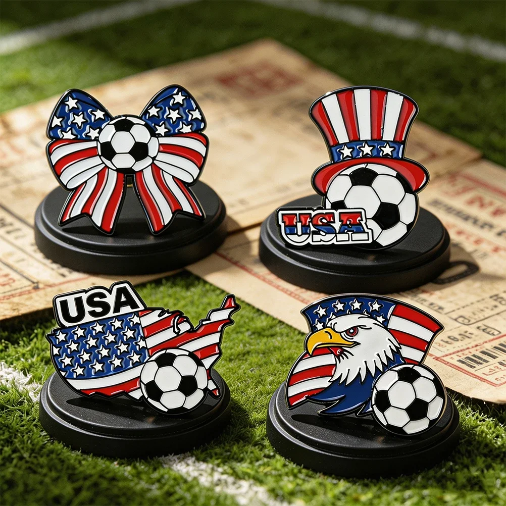 

American Flag Soccer Enamel Pins Patriotic Football Brooches Lapel Badge USA Map Eagle Bow Hat Pin Jewelry for Sport Lovers Gift