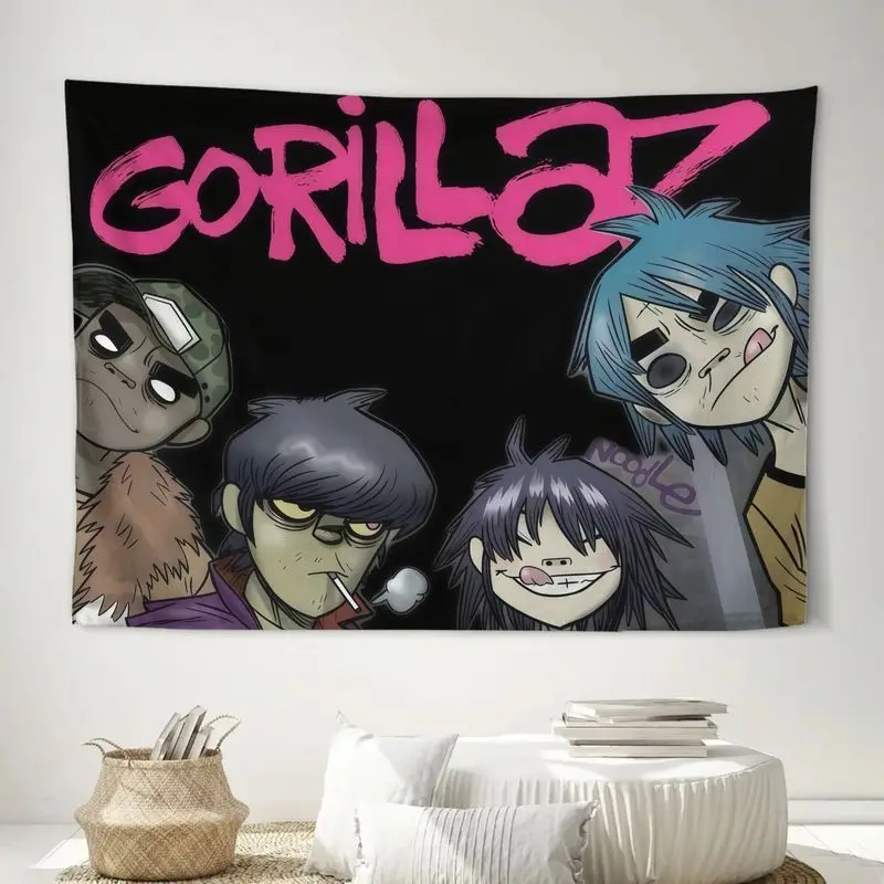 VIKAMA Street Virtual Band Cartoon Characters Black Background Tapestry Hanging Cloth Cool Wall Decoration Room Decoration