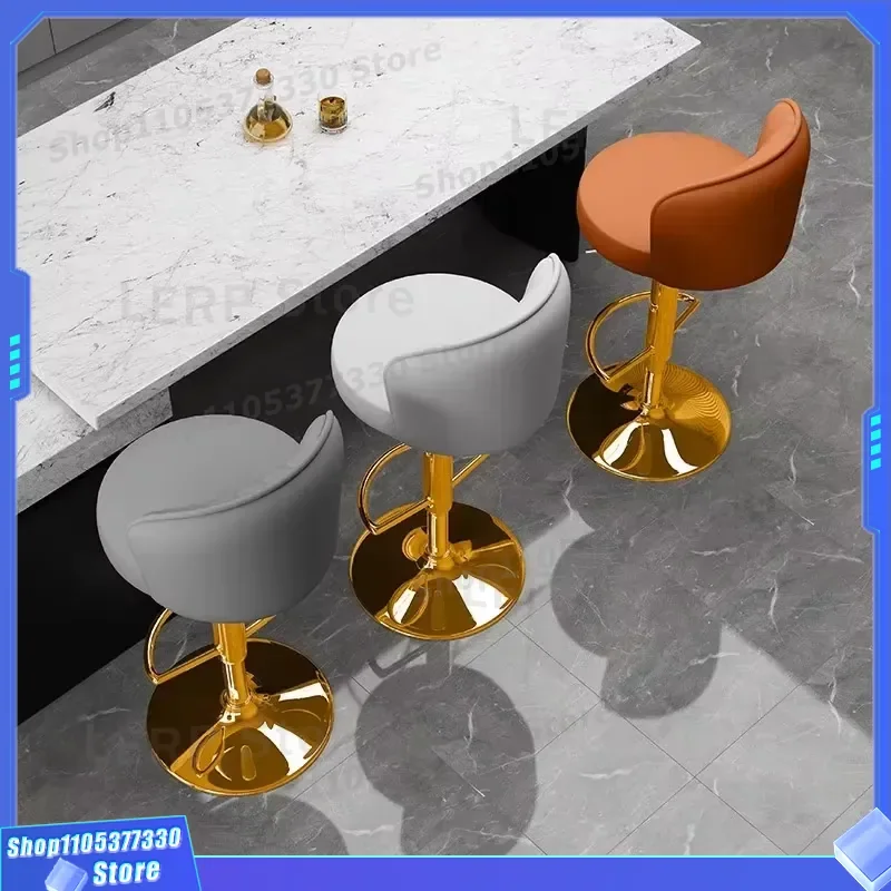 Modern Swivel Bar Stool PU Leather Seat Metal Base Adjustable Height Kitchen Counter Chair Contemporary Design Comfortable