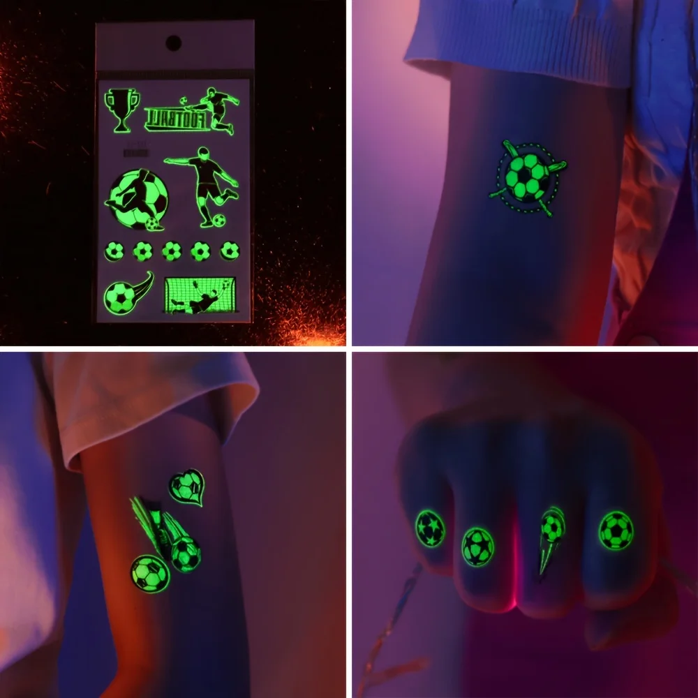 10 Sheets Football Luminous Tattoos Stickers Glow In The Dark Fake Tattoos Temporary Tattoo Soccer Party Favors For Men Women