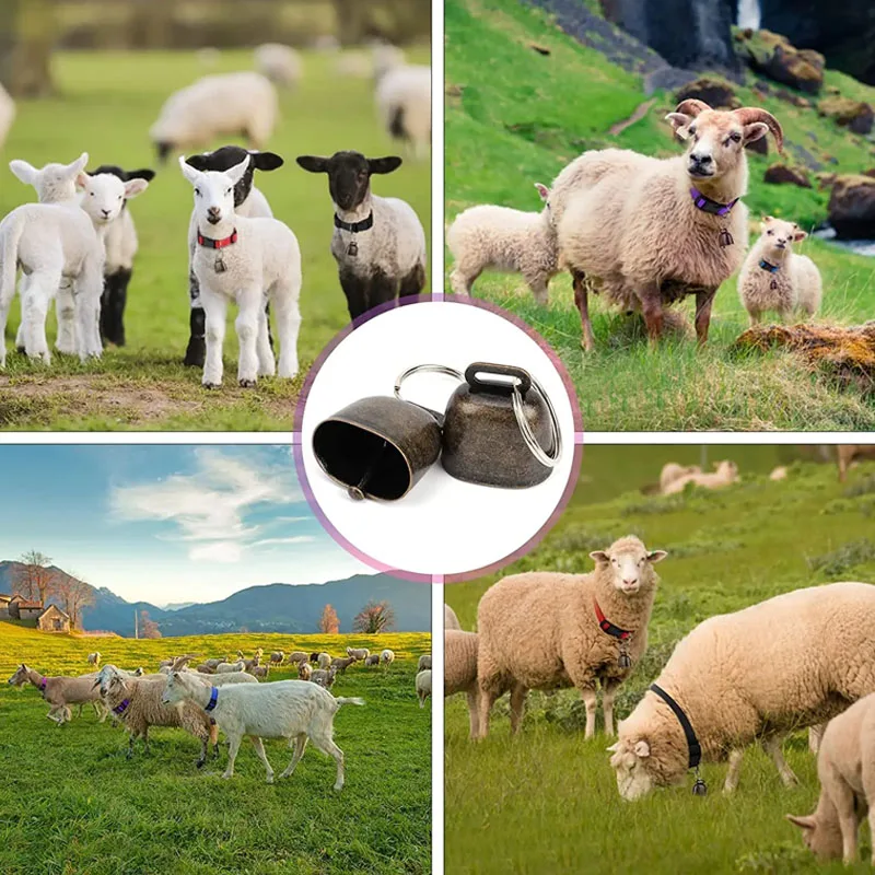 5 Pack Goat Collar with Bell Grazing Copper Bells and Adjustable Nylon Collar Set for Small Farm Animal Sheep Cow Pet Goat