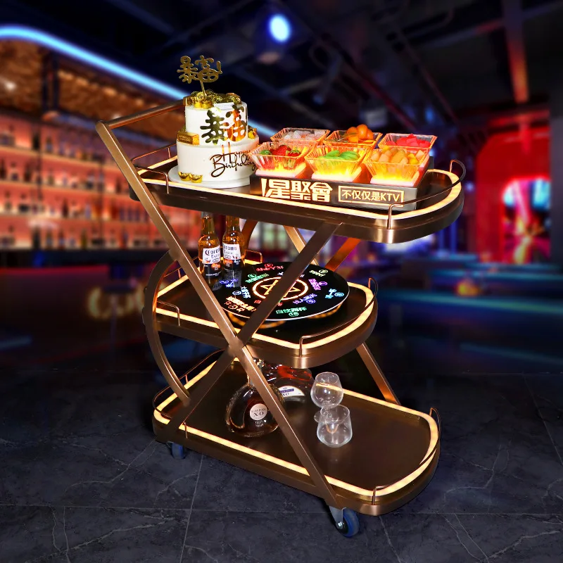

Bar night show luminous wine cart KTV mobile service food delivery cart trolley wine LED birthday cake cart