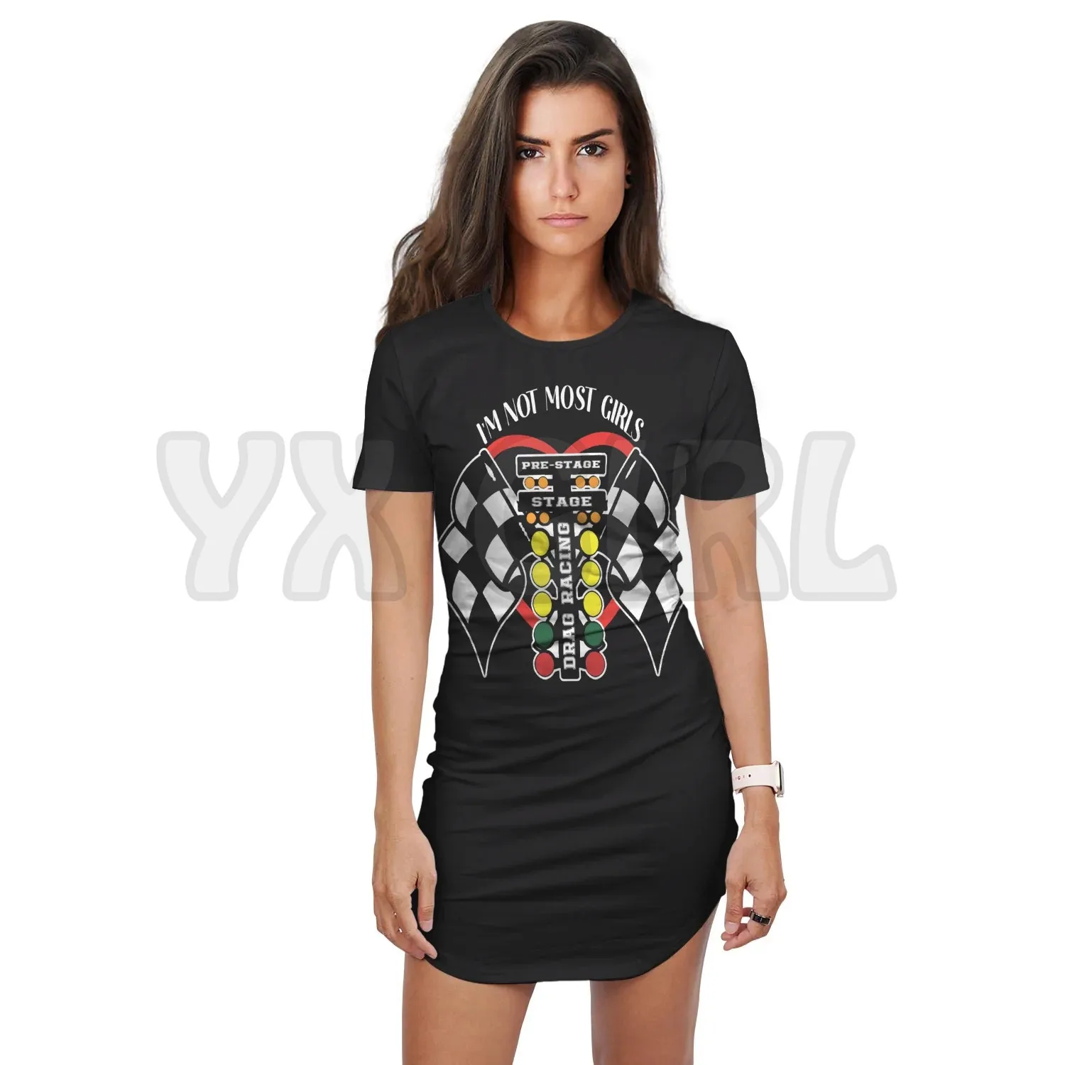 YX GIRL I'M NOT MOST GIRLS DRAG RACING  3D All Over Printed T-SHIRT DRESS Sexy Summer Women Casual Dresses