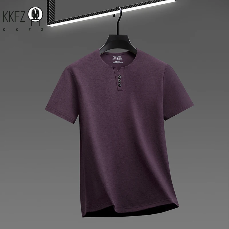 Men's Fashion Casual Henley T Shirt With Three Button Placket Breathable Fabric Short Sleeve Top