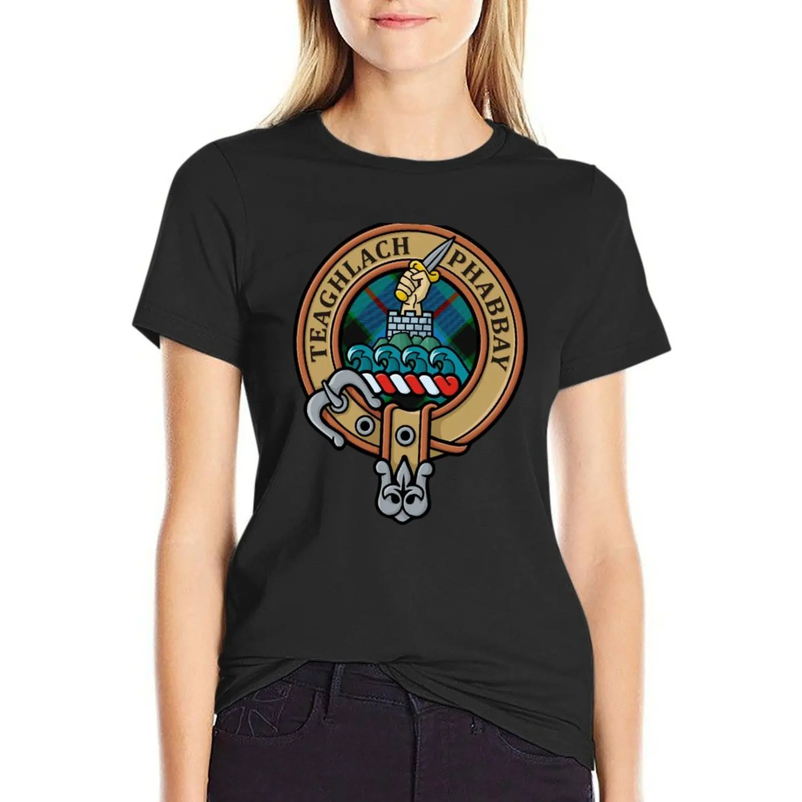 

Clan Morrison Crest over Green Hunting Tartan T-Shirt customs korean fashion tees hippie clothes white t-shirts for Women